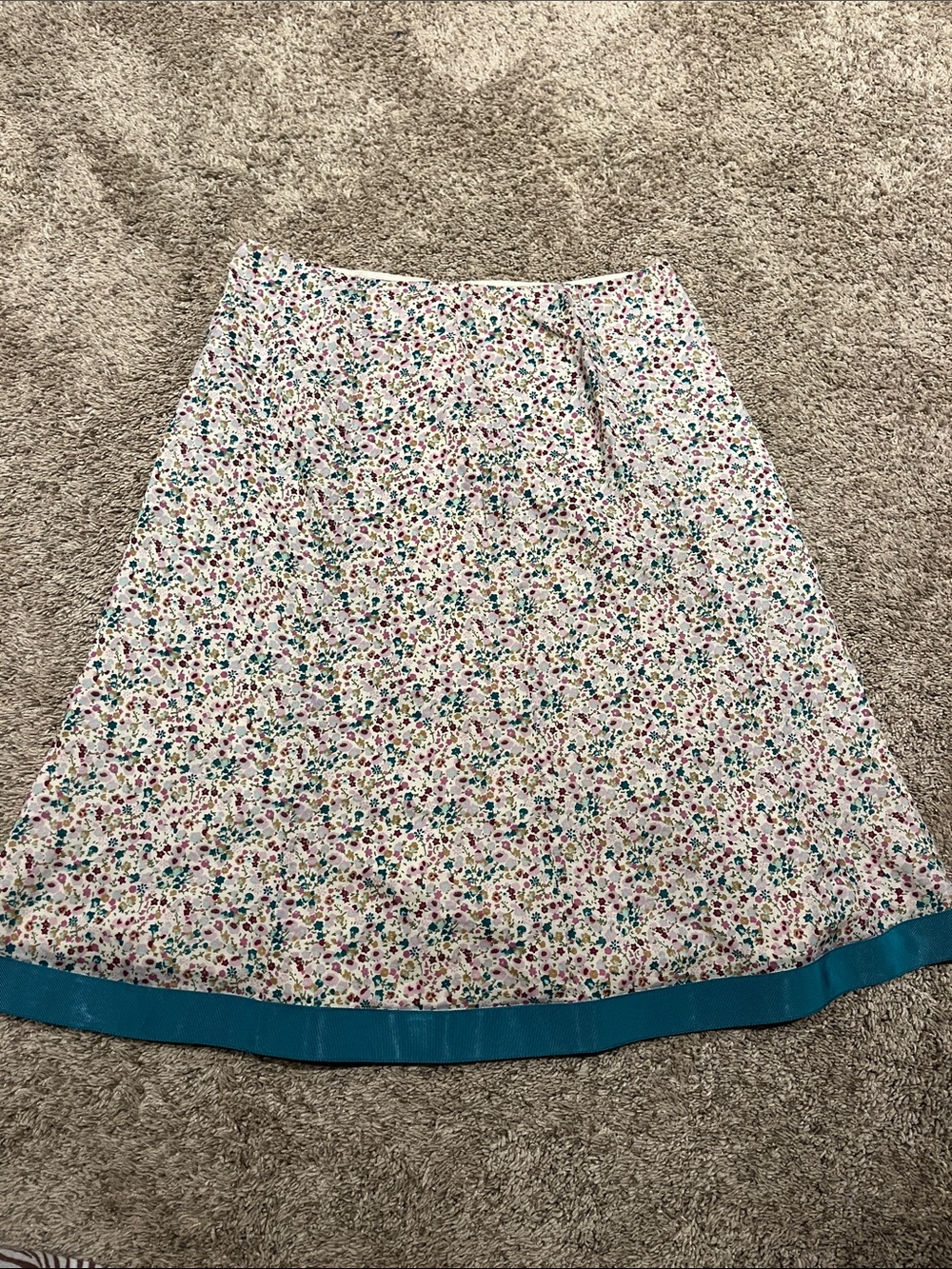 Floral A-Line Skirt with Teal Hem lightweight